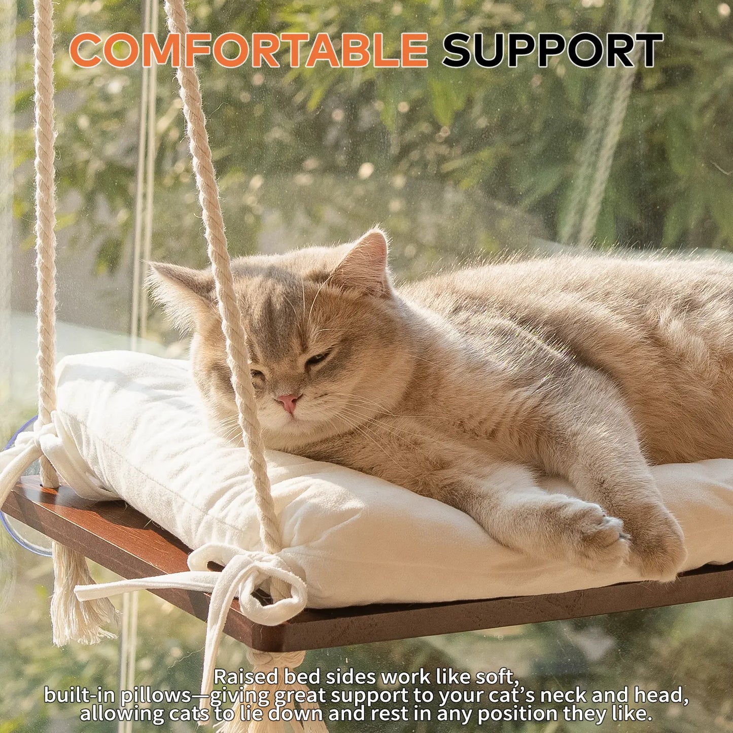 Stylish Solid Wood Cat Window Perch with Washable Cushion - Ultimate Comfort for Cats & Small Dogs!
