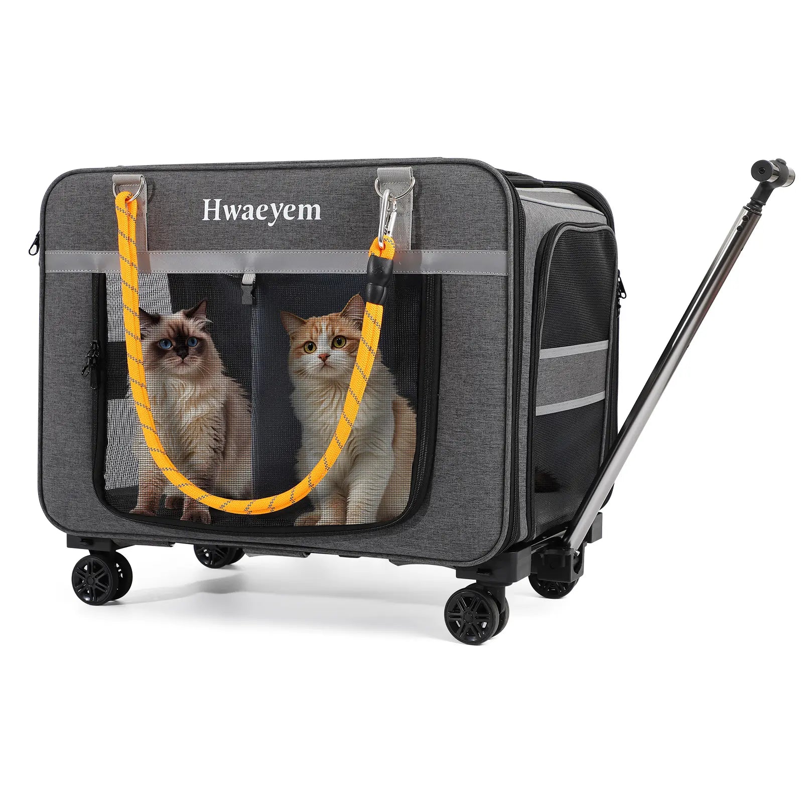 Extra Large Rolling Pet Carrier - Adjustable Height, Airline Approved, Holds Up to 40lbs - Stylish Soft-Sided Black Mesh Travel Bag for Cats & Small Dogs
