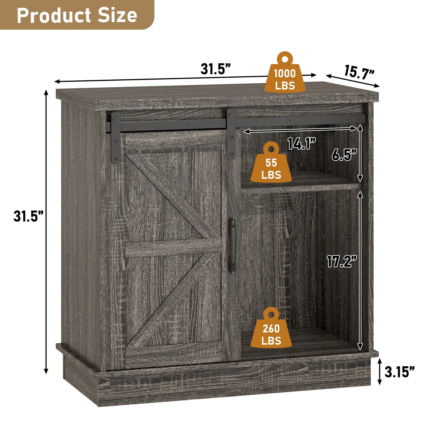 Stylish Farmhouse Aquarium Stand with Power Outlet - Heavy Duty 20 to 120 Gallon Fish Tank & Reptile Tank Cabinet with Sliding Barn Door in White, Grey, or Black