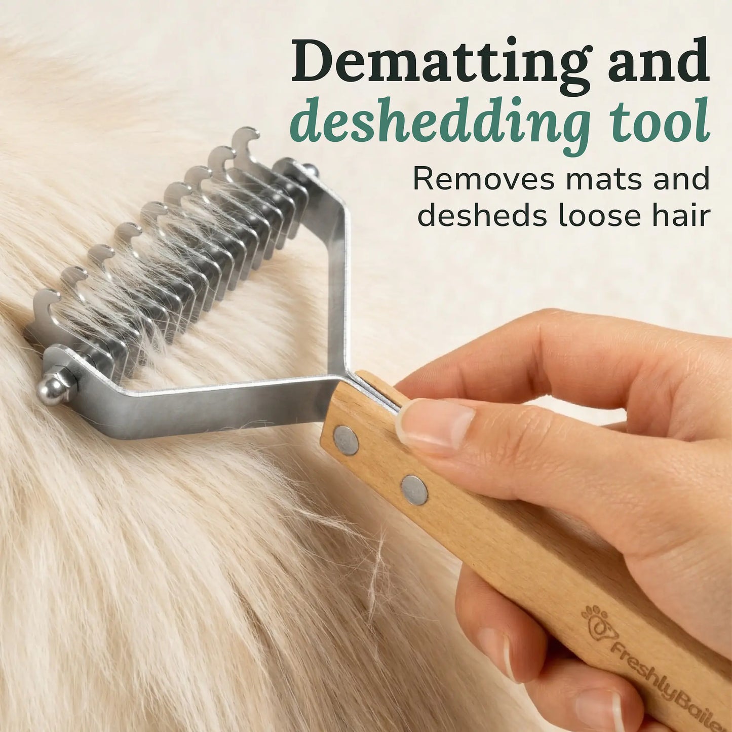 Freshly Bailey - Dematting and Deshedding Brush Tool Comb for Dogs and Cats - Shedding Comb and Mat Remover