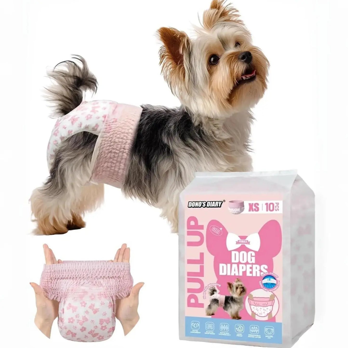 Dono Disposable Female Dog Diapers - 360° Stretchy Waist, Super-Absorbent & Leak-Proof Design for Dogs in Heat - Perfect for Summer Fun & Pet Lovers!