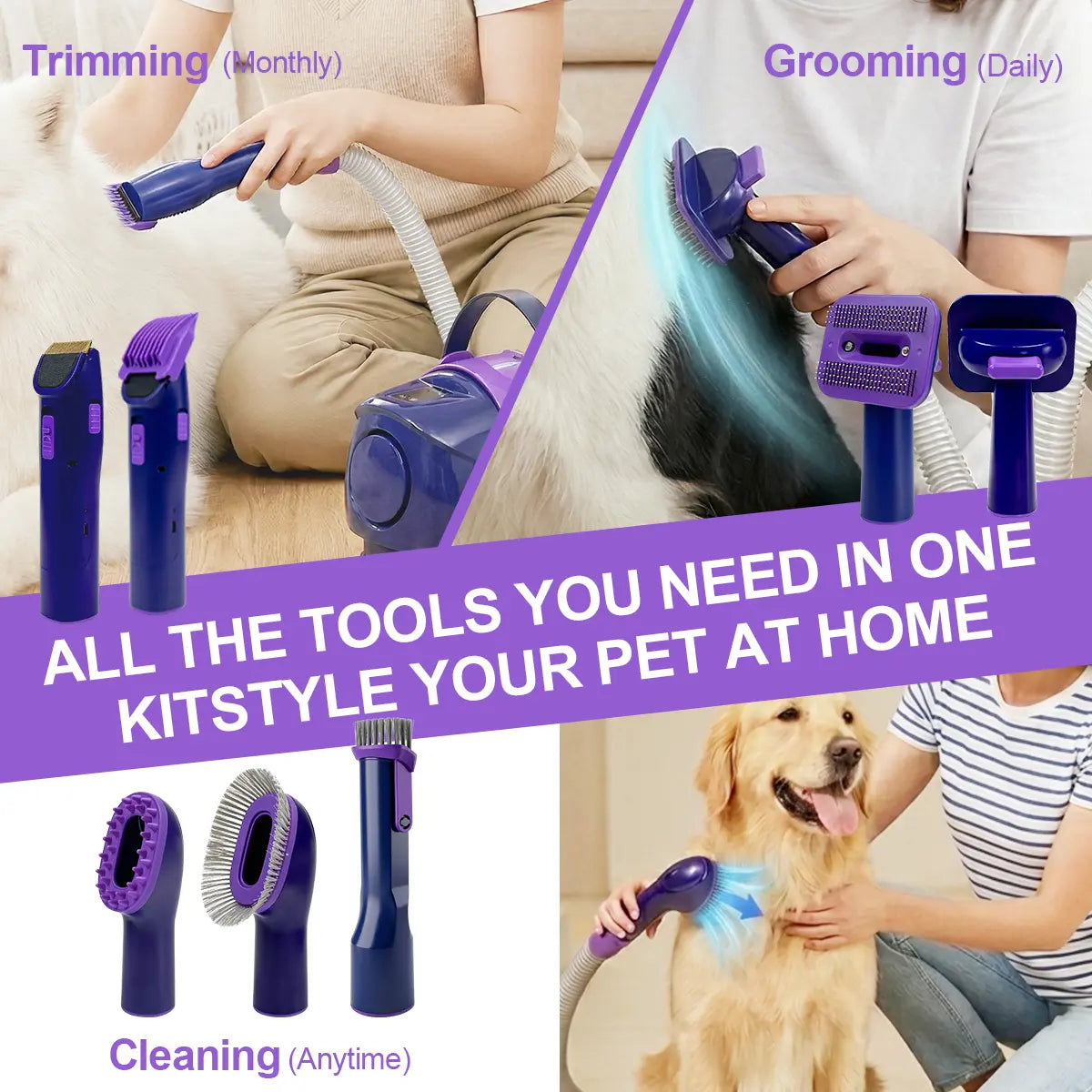 Anlecity Professional Dog Grooming Vacuum Kit - 6-in-1 with Cordless Clippers & 5 Tools, 3 Suction Modes, 3L Cup for Effortless Pet Hair Removal