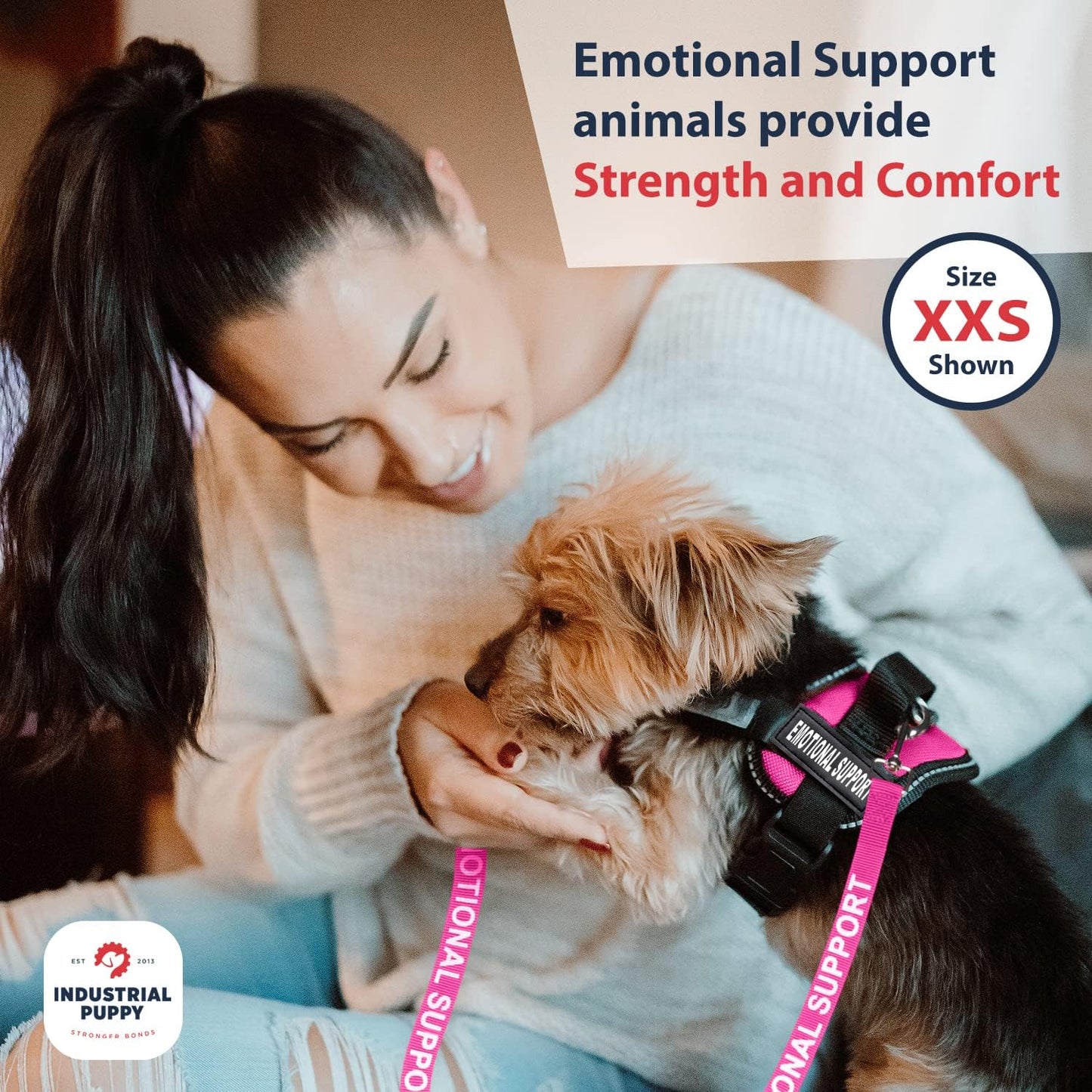 Comfort & Safety for Your Pup: Adjustable Emotional Support Dog Vest Harness - Pink, Large (27-33") with Reflective Straps, Removable Patches, and Convenient Handle