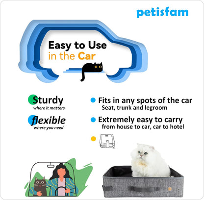 Portable Cat Travel Litter Box – lightweight, zipped design for easy carrying and mess-free travel in car, hotel, or airplane!