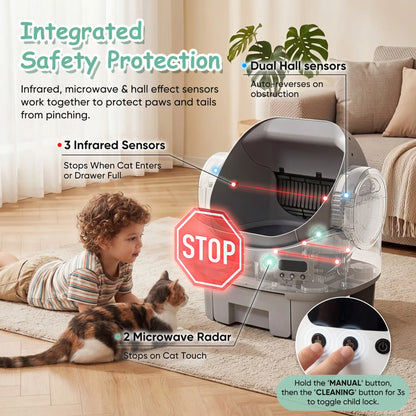 Warcat Next-Gen Automatic Self-Cleaning Cat Litter Box - Safe, Easy & App-Free Design!
