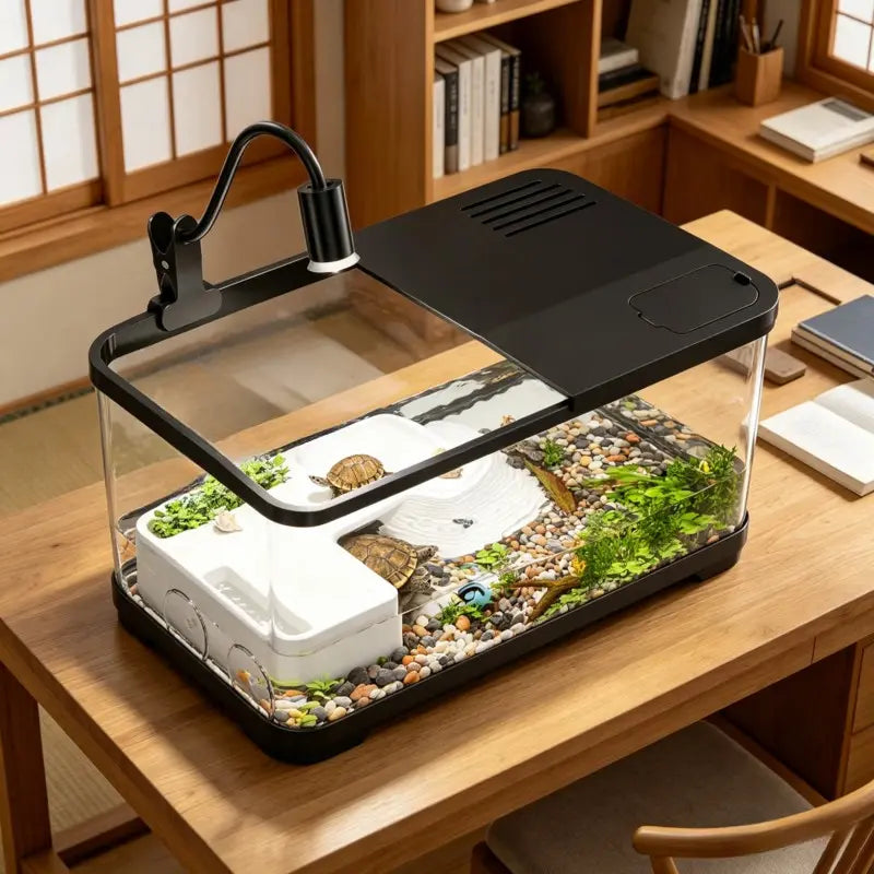 Eco-Friendly Turtle Tank with Sun Deck - Complete Aquatic & Terrestrial Habitat Combo for Home Use
