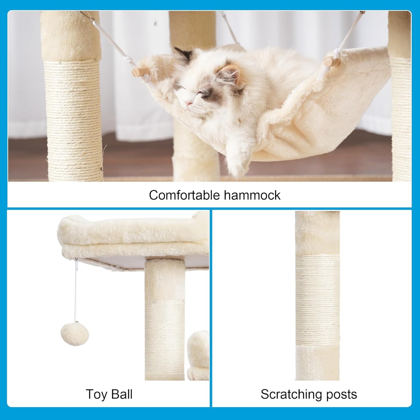 Scratch‑Resistant Cat Tree Condo 🐾✨ Multi‑Level Tower with Hammock for Large Cats
