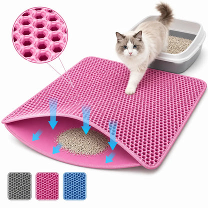 Large Pink Cat Litter Mat - Waterproof Double Layer Honeycomb Design for Effective Litter Trapping, Non-Slip, 35x24 Inches, Perfect for Cat Supplies