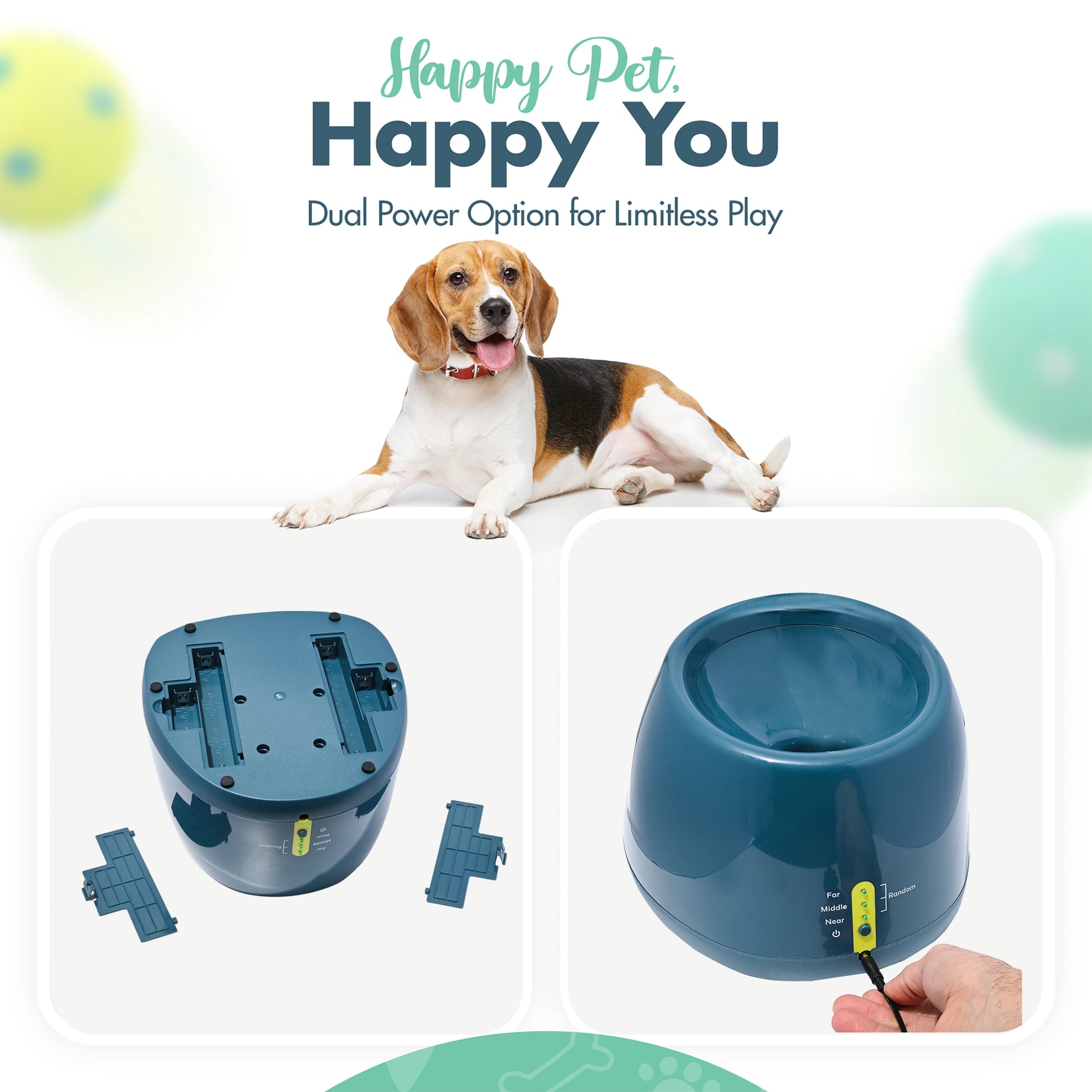 🎾 Automatic Dog Ball Launcher for Small Dogs | 4‑Distance Fetch Machine + 6 Latex Balls