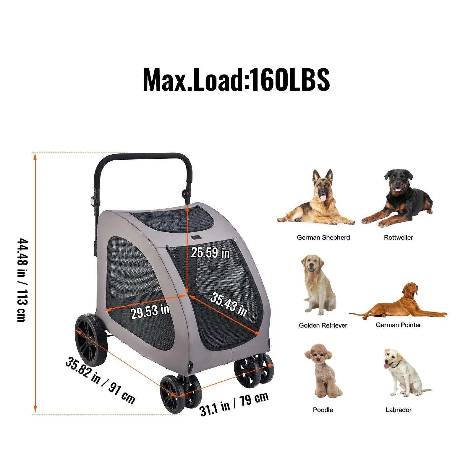 Ultimate Comfort Pet Stroller - 4-Wheel Carrier for Dogs Up to 160 lbs, Perfect for Any Adventure!