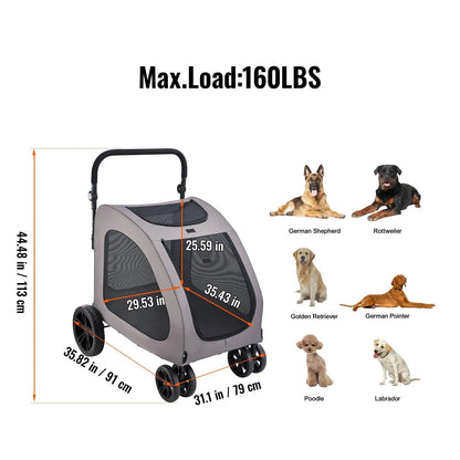 Ultimate Comfort Pet Stroller - 4-Wheel Carrier for Dogs Up to 160 lbs, Perfect for Any Adventure!