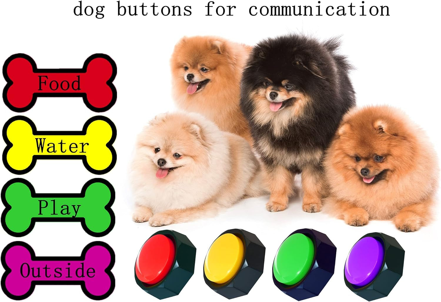 Dog Communication Buttons – 4 Recordable Talking Buttons with 25 Stickers  