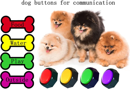Dog Communication Buttons – 4 Recordable Talking Buttons with 25 Stickers  