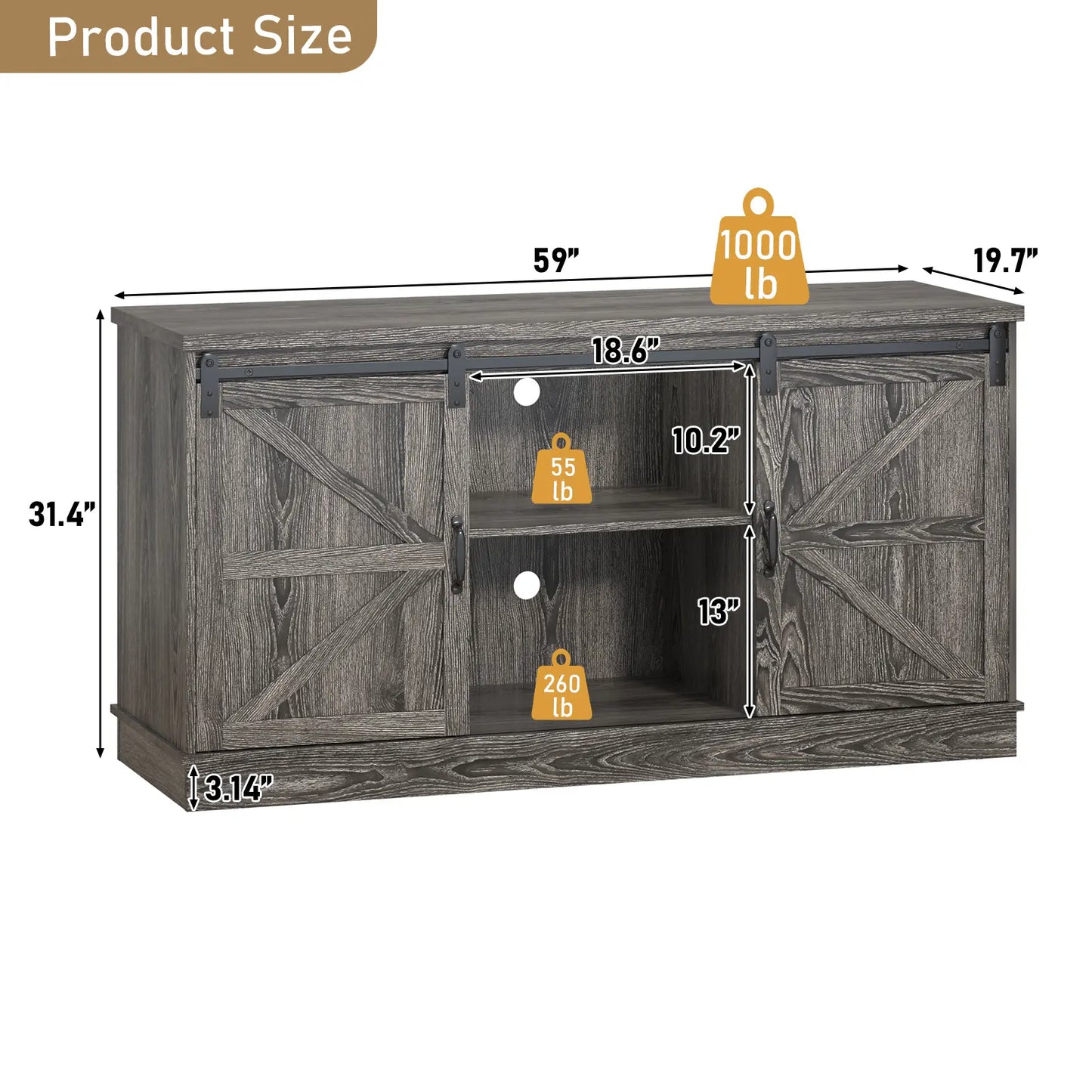 Stylish Farmhouse Aquarium Stand with Power Outlet - Heavy Duty 20 to 120 Gallon Fish Tank & Reptile Tank Cabinet with Sliding Barn Door in White, Grey, or Black
