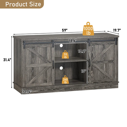 Stylish Farmhouse Aquarium Stand with Power Outlet - Heavy Duty 20 to 120 Gallon Fish Tank & Reptile Tank Cabinet with Sliding Barn Door in White, Grey, or Black