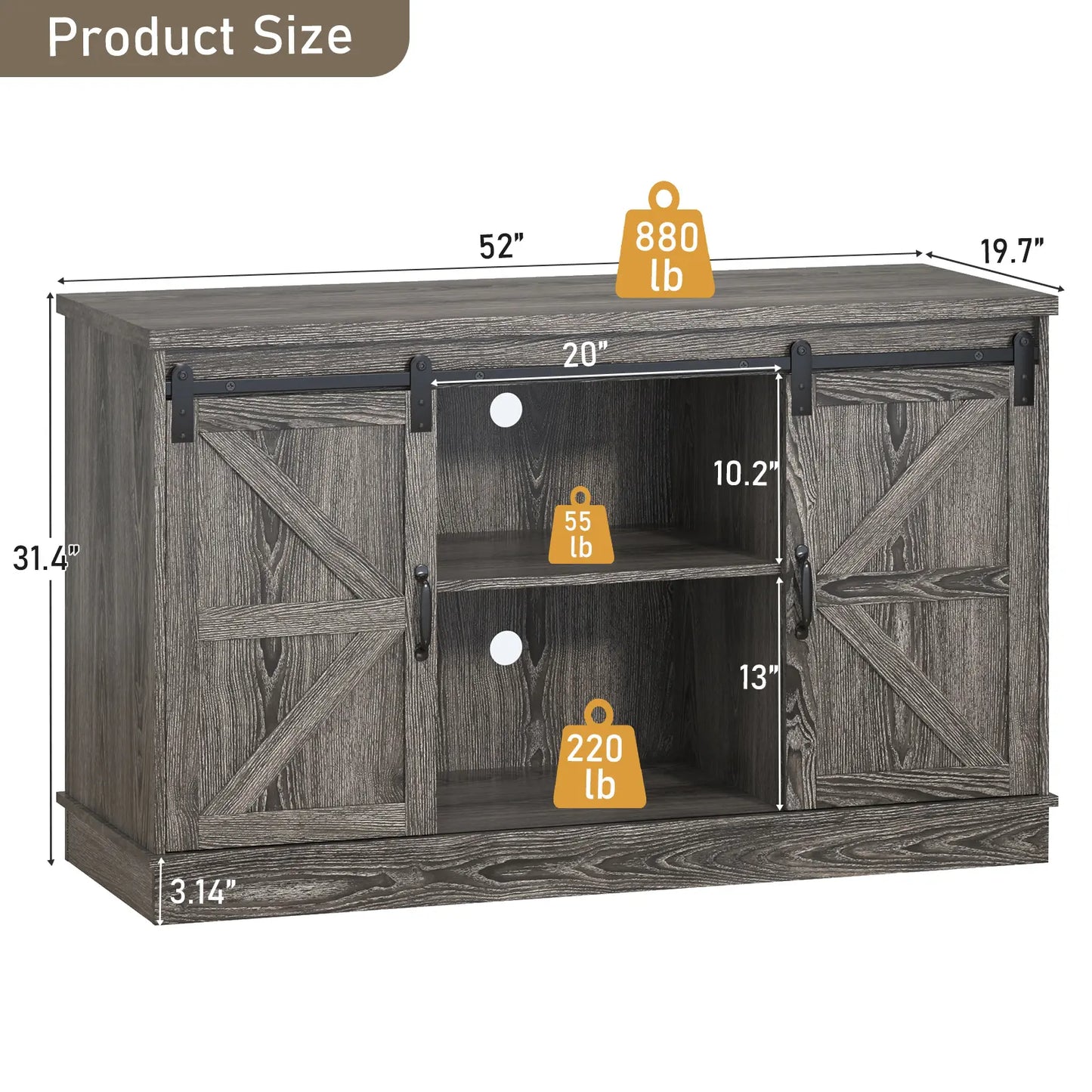 Stylish Farmhouse Aquarium Stand with Power Outlet - Heavy Duty 20 to 120 Gallon Fish Tank & Reptile Tank Cabinet with Sliding Barn Door in White, Grey, or Black