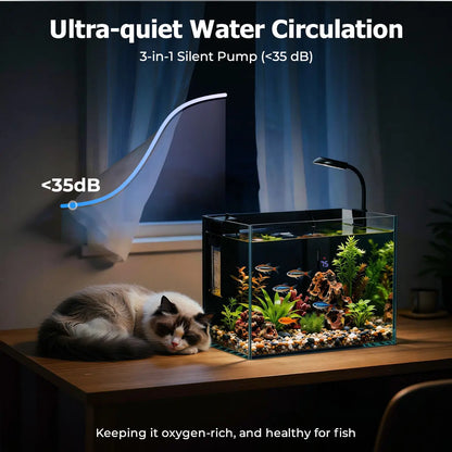 PAWGIANT 2.5 Gallon Nano Nature Aquarium Kit - Ultra-Clear Rimless Desktop Tank with Smart Temp Control, Light & Silent Multi-Layer Filter for Betta Fish