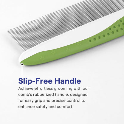 Pet Grooming Comb 🐶🐱✨ Round‑Tip Detangler w/ No‑Slip Handle for Dogs & Cats