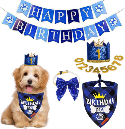 Blue Dog Birthday Bandana, Party Hat & Bow Tie Set for Medium/Large Pups 🎂🐾