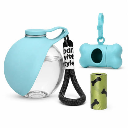 Portable Stainless Steel Pet Water Bottle with Poop Bag Holder - Leak-Proof 285Ml Travel Dispenser for Dogs & Cats