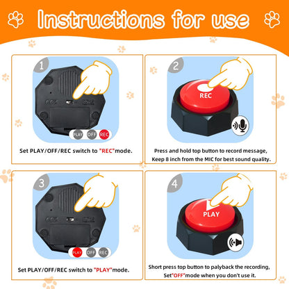 Dog Communication Buttons – 4 Recordable Talking Buttons with 25 Stickers  