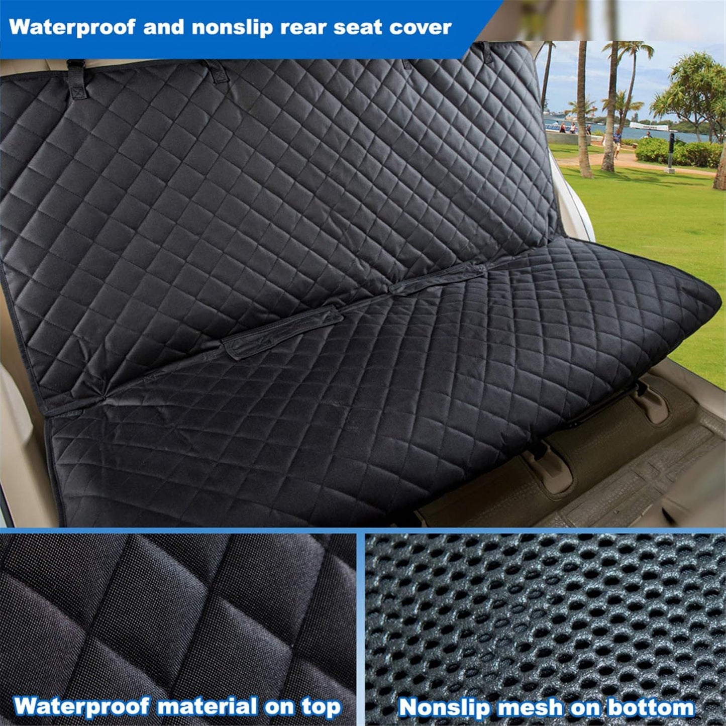Waterproof Dog Car Seat Cover 🚗🐾 Nonslip Back Seat Protector w/ Side Flaps – Universal
