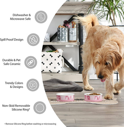Ceramic Non‑Skid Pet Bowls 🍽️🐾 Set of 2 Lattice Design for Cats & Dogs – 4.25"