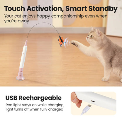 Potaroma Interactive Non-Toxic Butterfly Cat Wand - Electric Spinning Toy with Rechargeable USB, Suction Cup, and Self-Play Modes for Endless Fun!