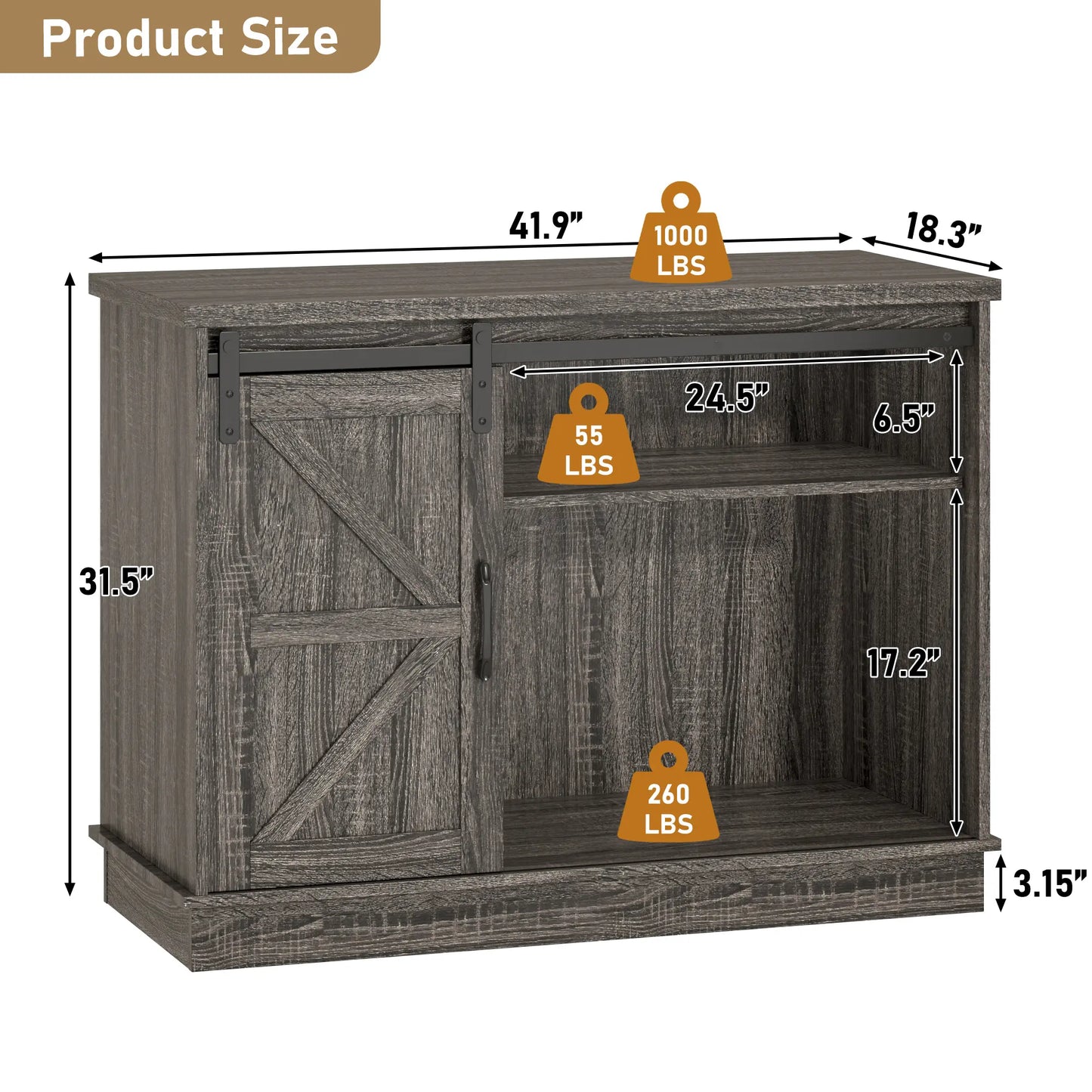Stylish Farmhouse Aquarium Stand with Power Outlet - Heavy Duty 20 to 120 Gallon Fish Tank & Reptile Tank Cabinet with Sliding Barn Door in White, Grey, or Black