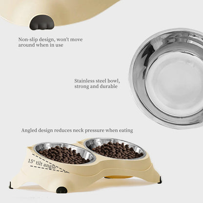 Stylish Double Stainless Steel Pet Bowl Set with Non-Slip Base – Ideal Feeding Station for Cats & Small Dogs, Easy-Clean Removable Bowls in Trendy Colors!