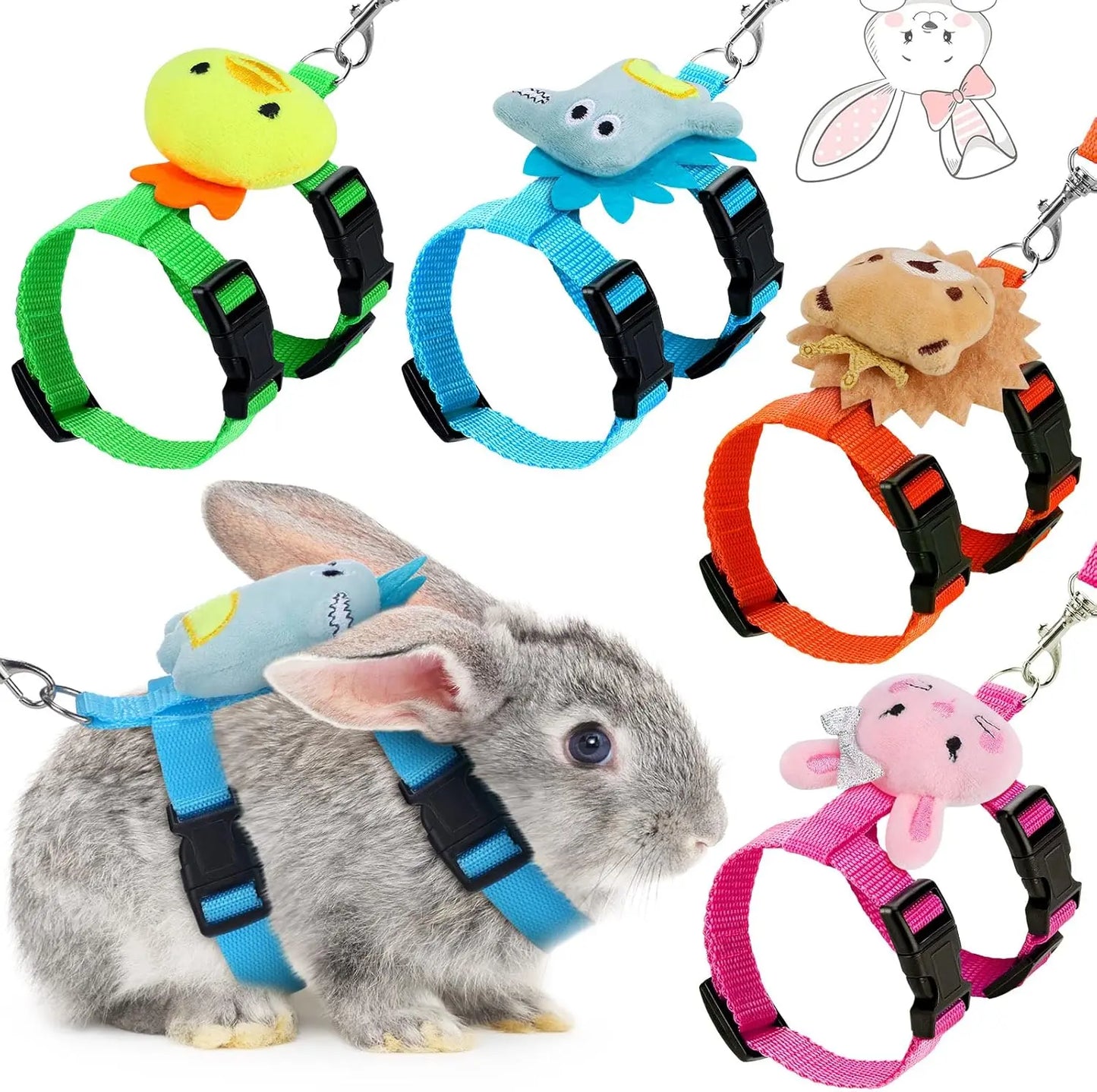Adjustable 4-Pack Rabbit Harness and Traction Rope Set - Perfect for Walking Small Pets!