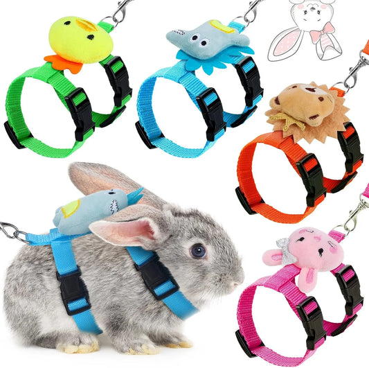 Adjustable 4-Pack Rabbit Harness and Traction Rope Set - Perfect for Walking Small Pets!