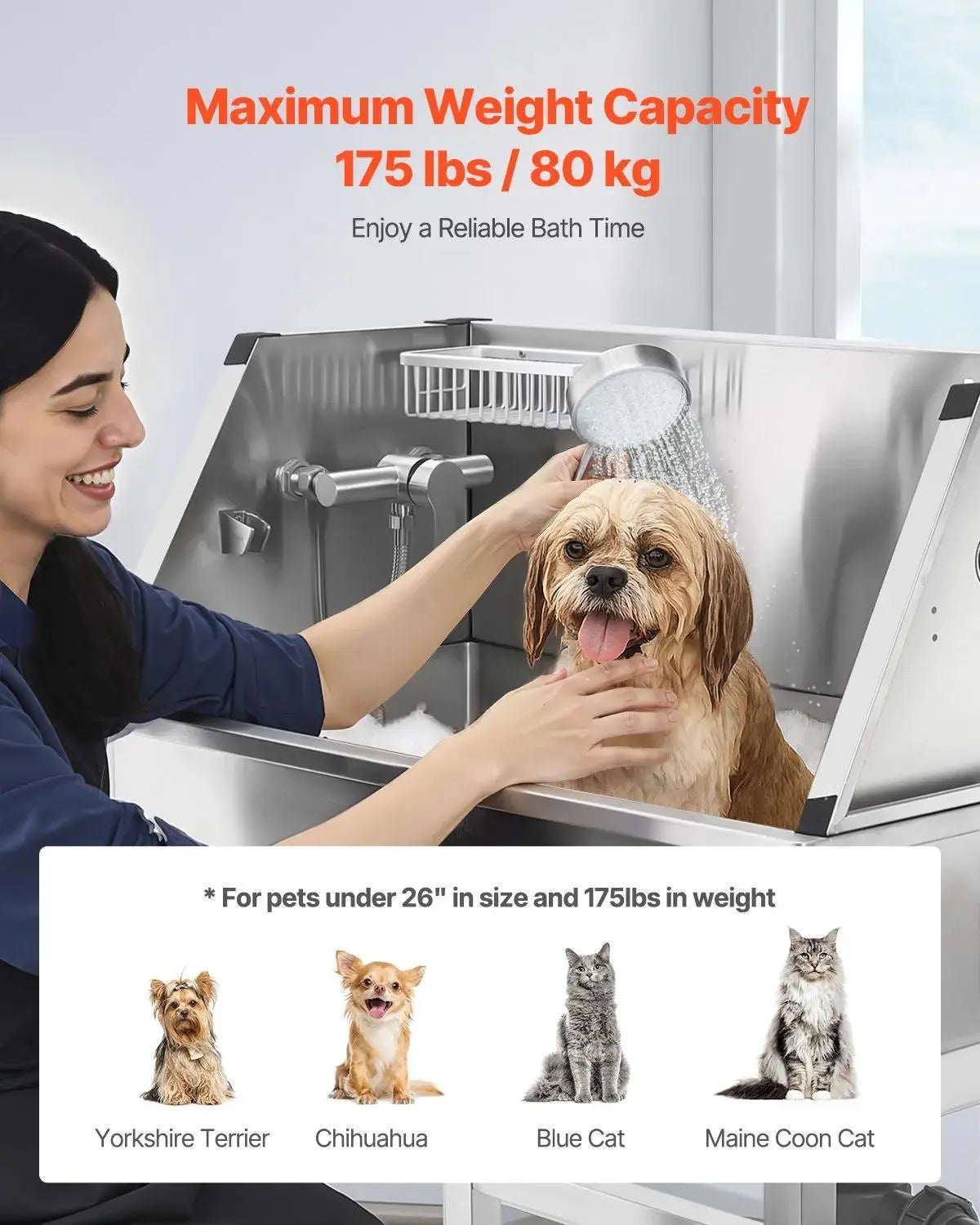 Vevor 34-Inch Stainless Steel Dog Washing Station - All-In-One Pet Grooming Tub with Hot & Cold Faucet, Showerhead, and Storage Rack for Easy Bathing at Home! Perfect for Small Dogs and Cats!