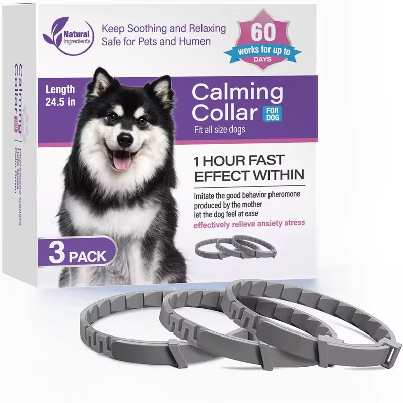 Adjustable Calming Collars – Pheromone Anxiety Relief for Dogs & Cats, 3/4 Pack  