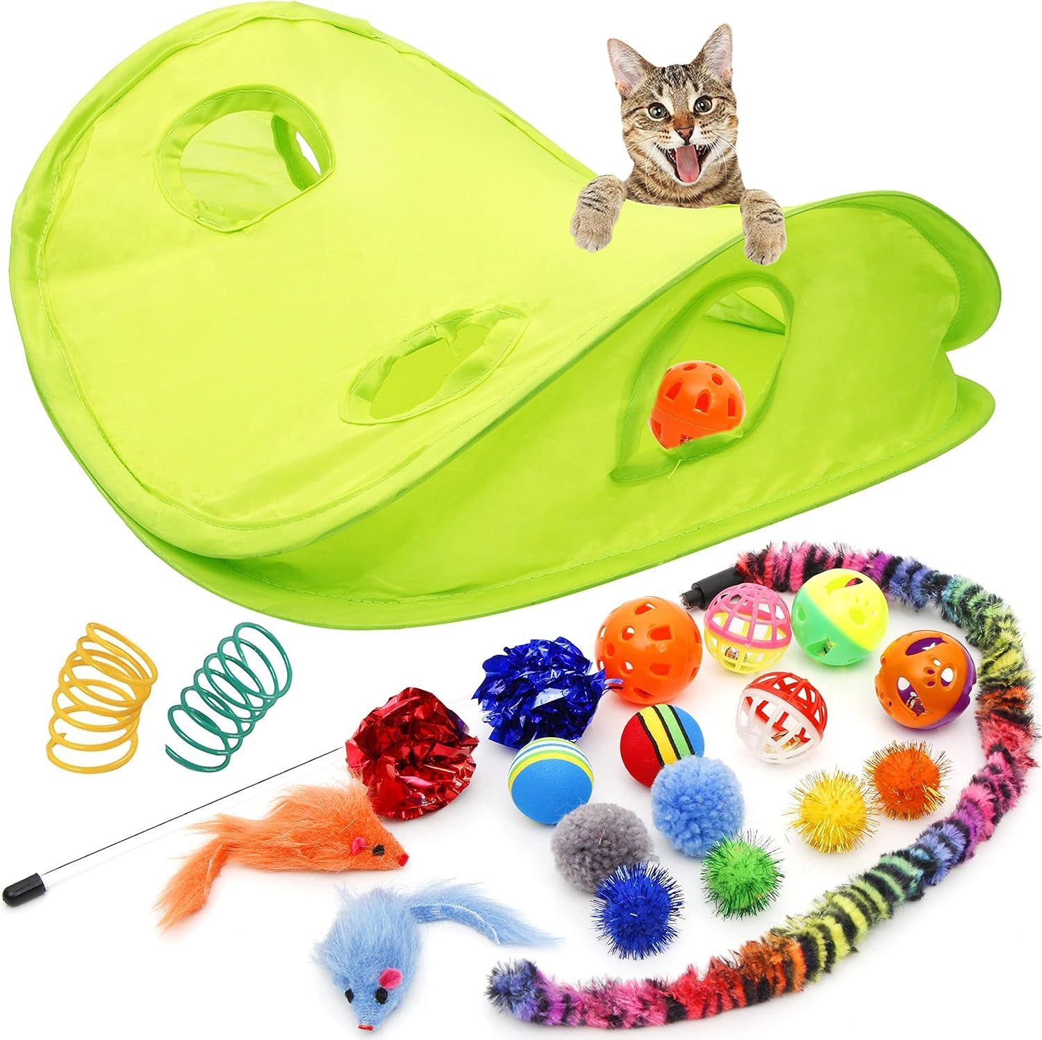 🐾🎉 18‑Piece Cat Toy Assortment — Teaser Wand, Bell Toys, Sparkle Balls & Hide‑and‑Seek Fun