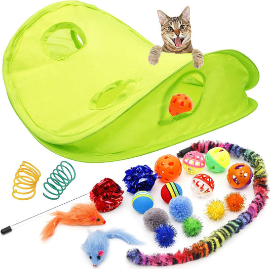 🐾🎉 18‑Piece Cat Toy Assortment — Teaser Wand, Bell Toys, Sparkle Balls & Hide‑and‑Seek Fun