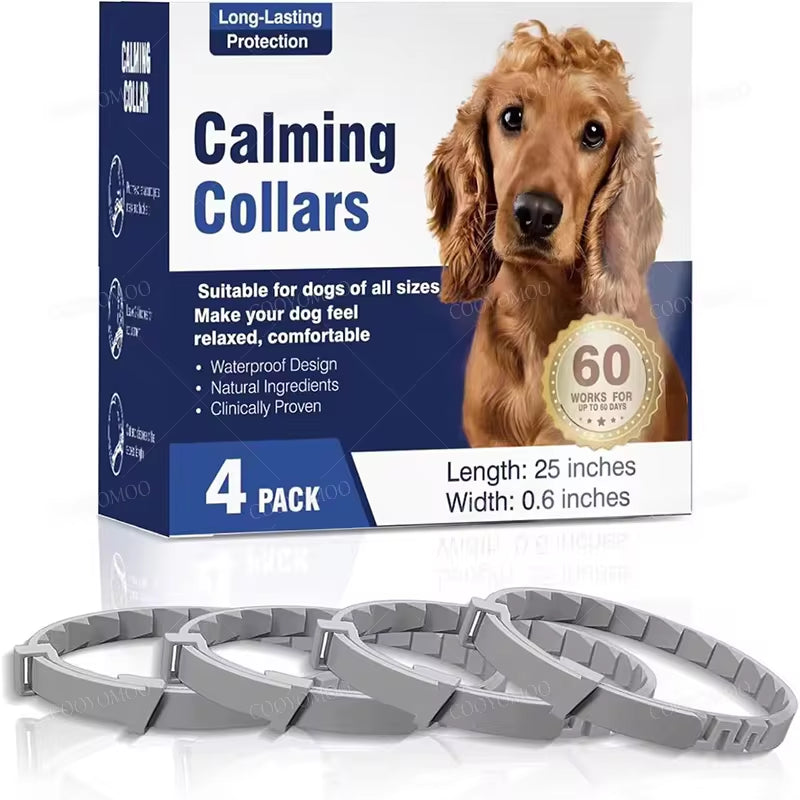 Adjustable Calming Collars – Pheromone Anxiety Relief for Dogs & Cats, 3/4 Pack  