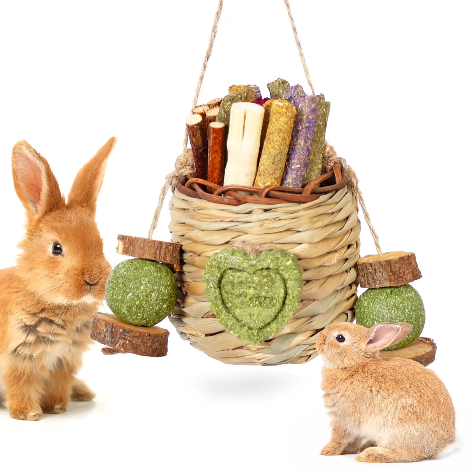 Delightful Rabbit Chew Toys Basket with Sweet Bamboo & Timothy Hay - Perfect for Bunnies, Chinchillas, Guinea Pigs, Hamsters, and Rats!