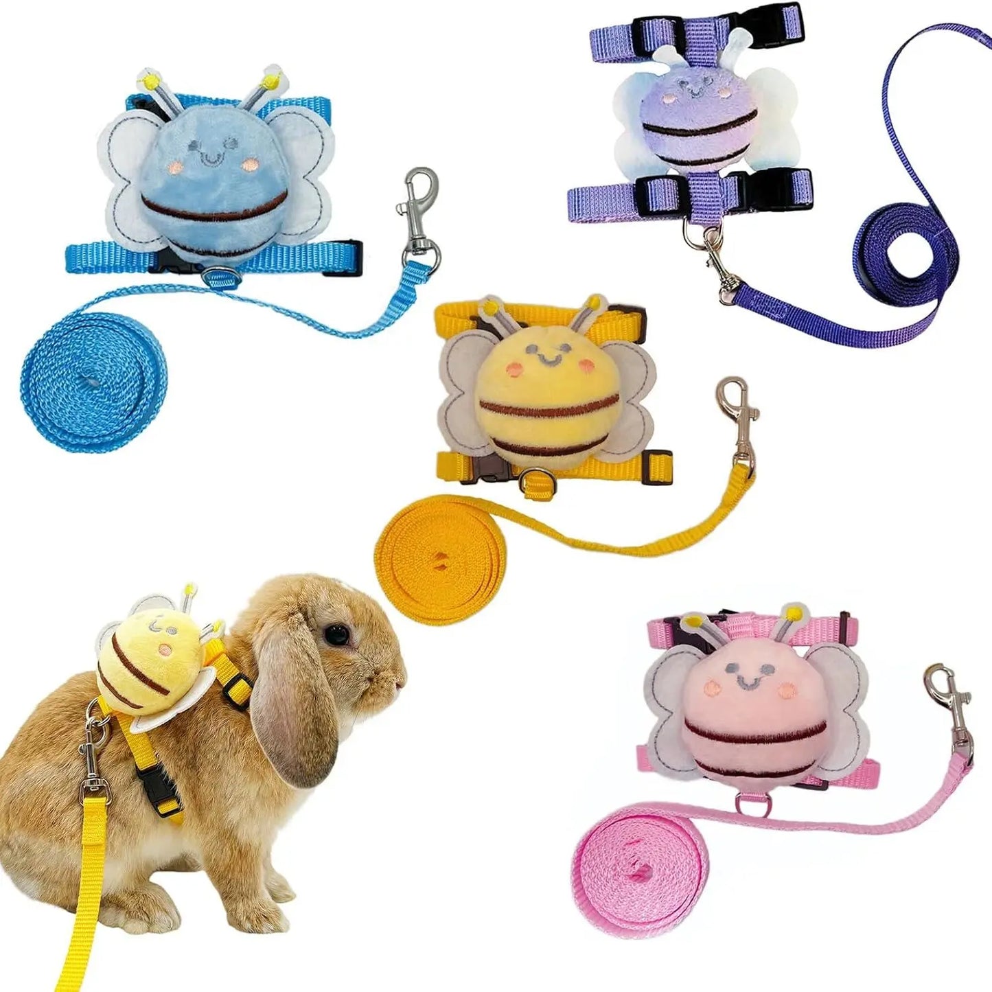Adjustable 4-Pack Rabbit Harness and Traction Rope Set - Perfect for Walking Small Pets!