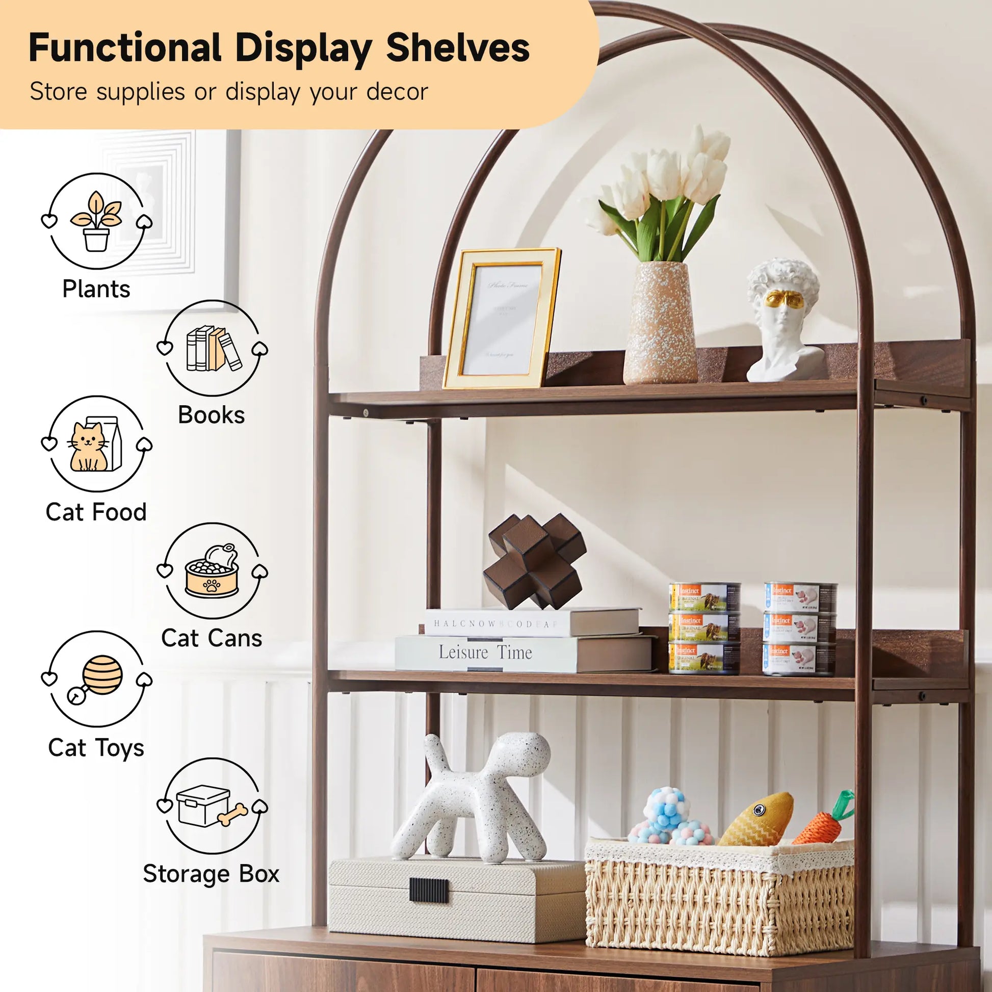 Stylish Walnut Cat Litter Box Enclosure with Shelves – Modern Hidden Cabinet for Your Living Room