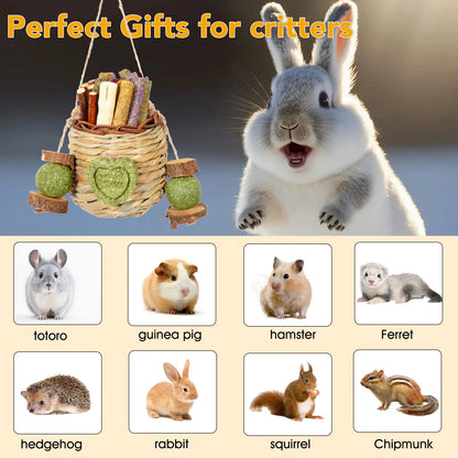 Delightful Rabbit Chew Toys Basket with Sweet Bamboo & Timothy Hay - Perfect for Bunnies, Chinchillas, Guinea Pigs, Hamsters, and Rats!