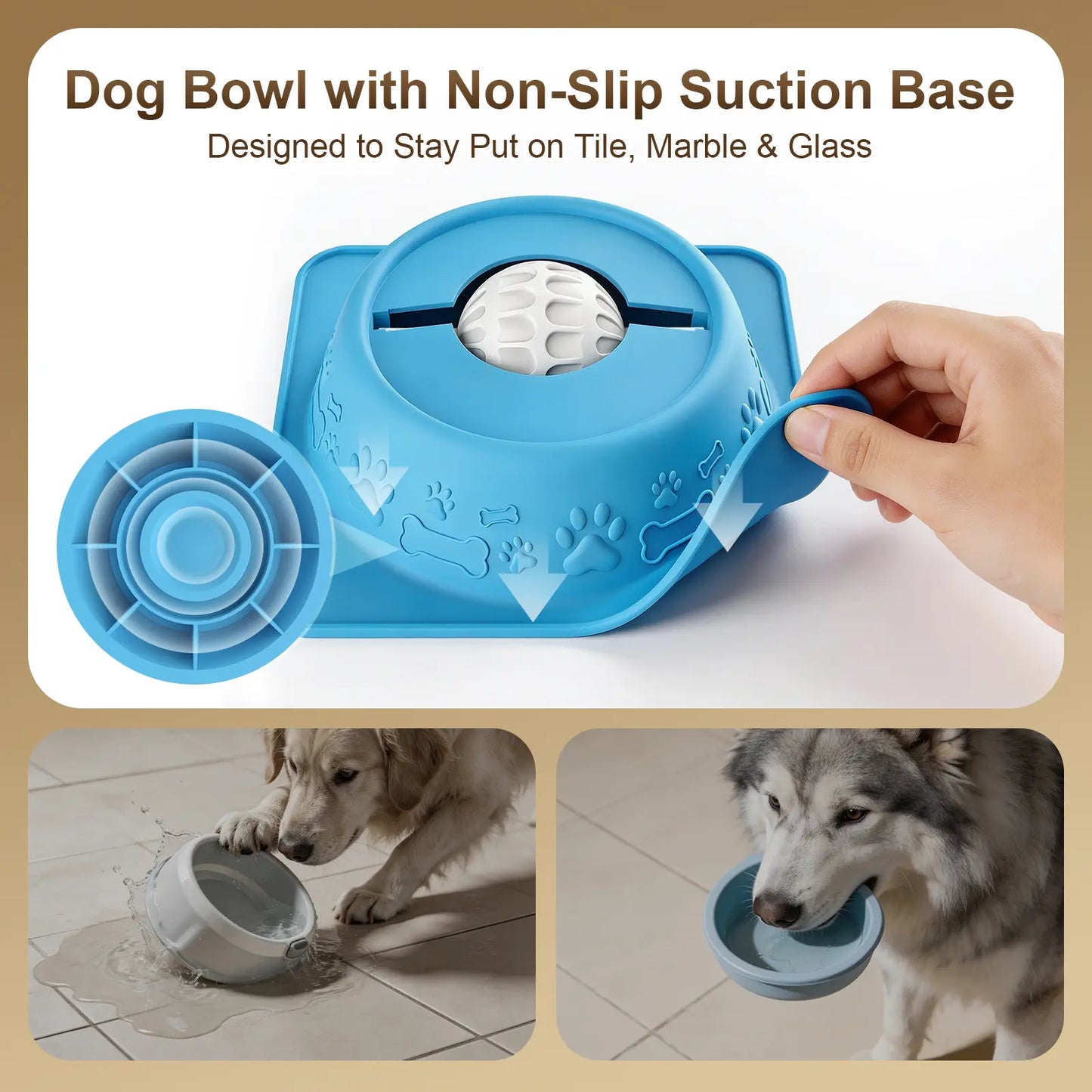 Non-Spill Dog & Cat Lick Bowl - Slow Feeder Puzzle for Wet Treats, Yogurt & Bone Broth - Blue Non-Slip Pet Enrichment Bowl