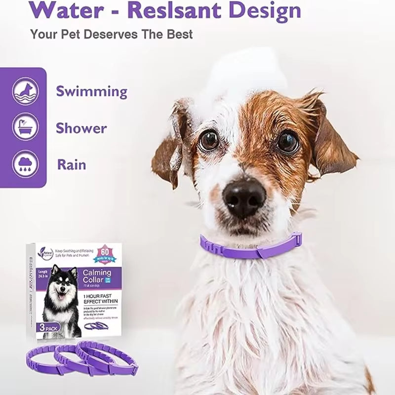 Adjustable Calming Collars – Pheromone Anxiety Relief for Dogs & Cats, 3/4 Pack  