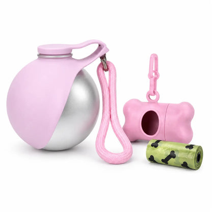 Portable Stainless Steel Pet Water Bottle with Poop Bag Holder - Leak-Proof 285Ml Travel Dispenser for Dogs & Cats