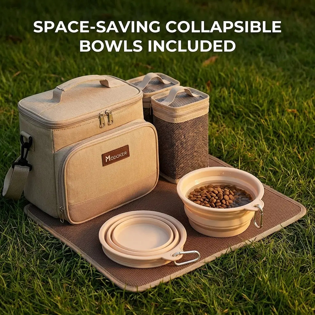 Ultimate Dog Travel Bag: Complete Pet Travel Kit with Food Containers & Collapsible Bowls for Adventurous Pets