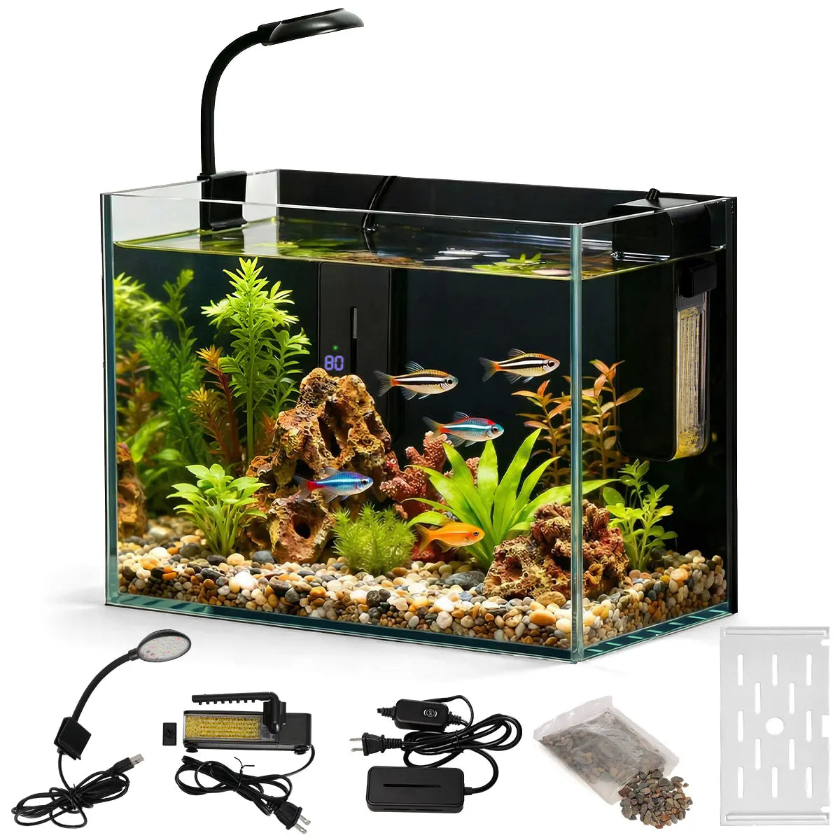 PAWGIANT 2.5 Gallon Nano Nature Aquarium Kit - Ultra-Clear Rimless Desktop Tank with Smart Temp Control, Light & Silent Multi-Layer Filter for Betta Fish