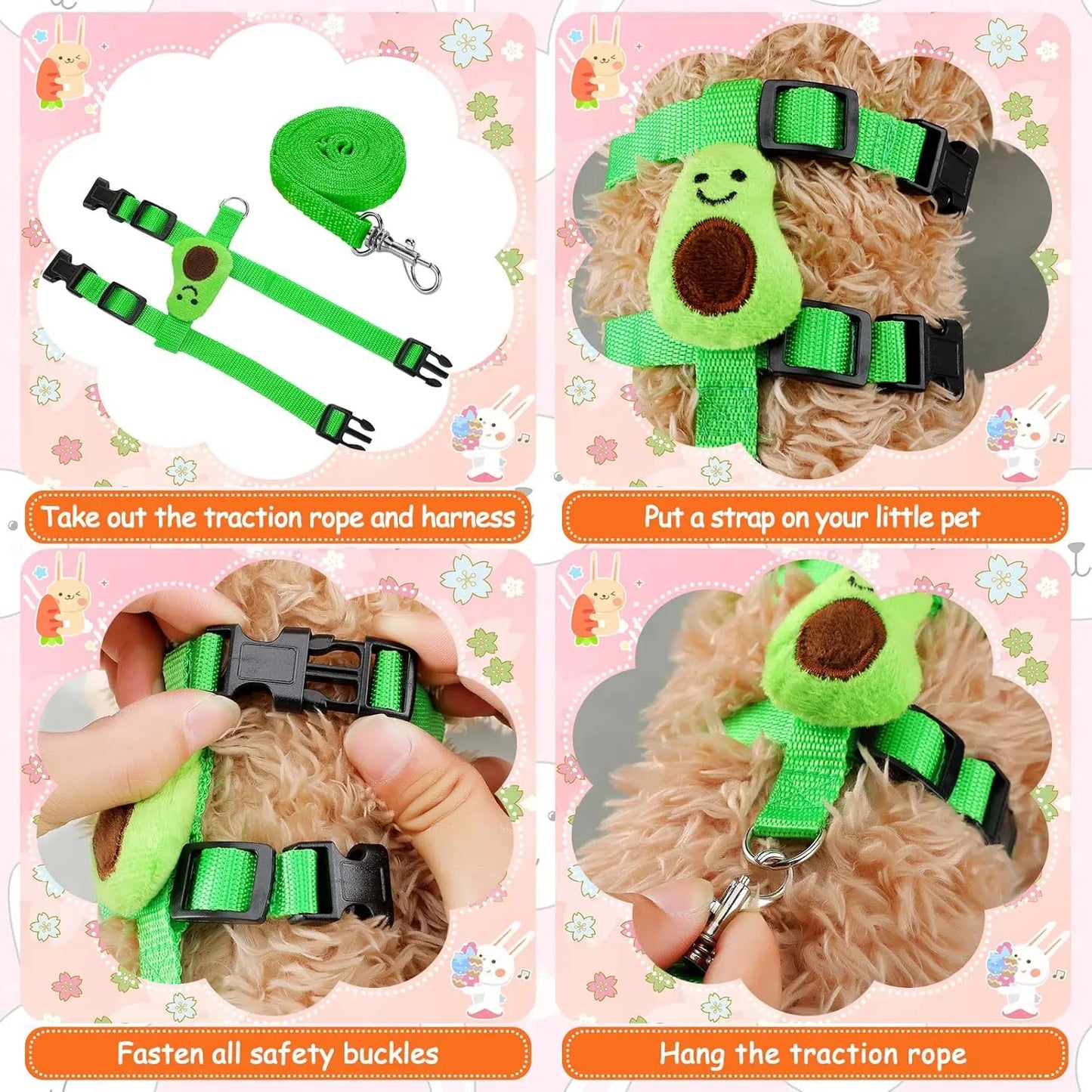Adjustable 4-Pack Rabbit Harness and Traction Rope Set - Perfect for Walking Small Pets!