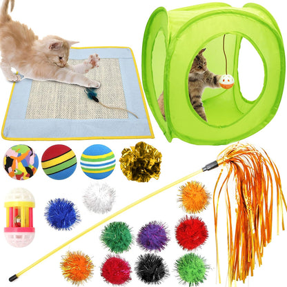 🐾🎉 18‑Piece Cat Toy Assortment — Teaser Wand, Bell Toys, Sparkle Balls & Hide‑and‑Seek Fun