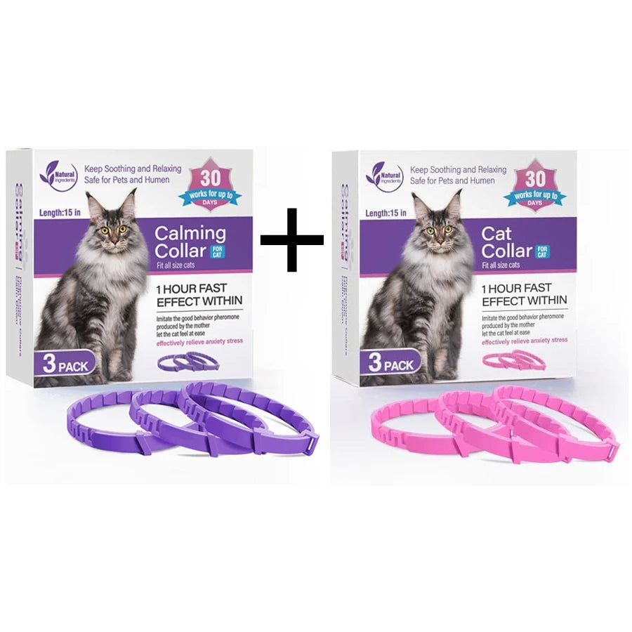 Adjustable Calming Collars – Pheromone Anxiety Relief for Dogs & Cats, 3/4 Pack  