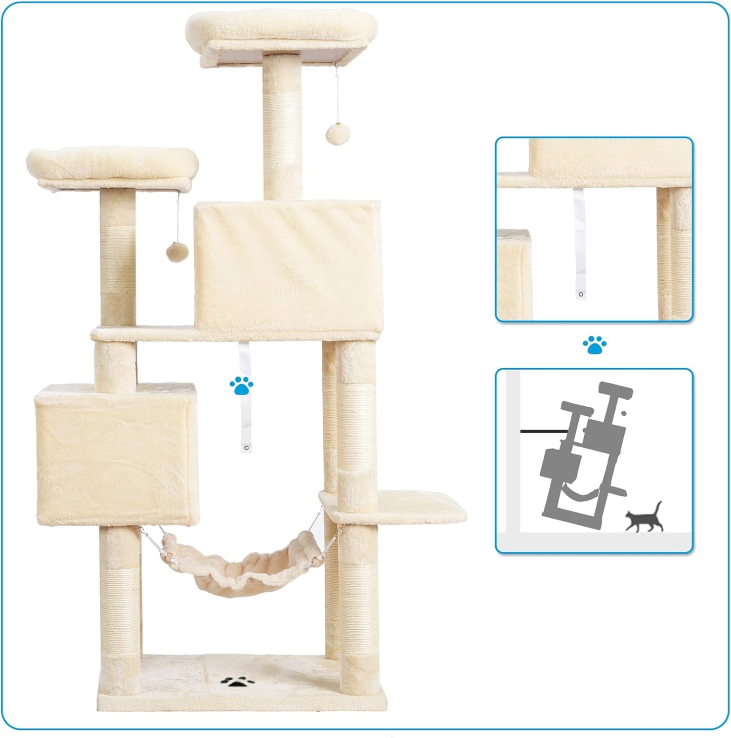 Scratch‑Resistant Cat Tree Condo 🐾✨ Multi‑Level Tower with Hammock for Large Cats